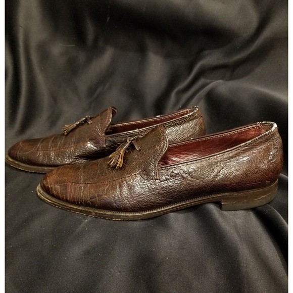 1980s LEE KEE Exotic Mens Shoes 10.5 Split Toe Tassel Ostrich Leg Loafers Vtg main image 7